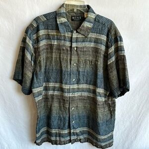 MINE striped short sleeve button down linen shirt, size L